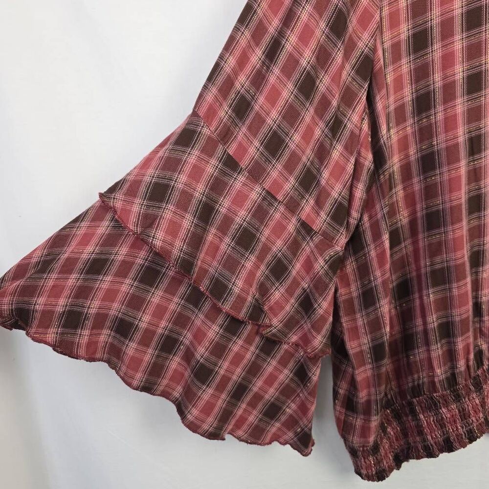 Cato Plaid Peasant Blouse 22/24W Ruffle Sleeve Pink - Picture 4 of 10